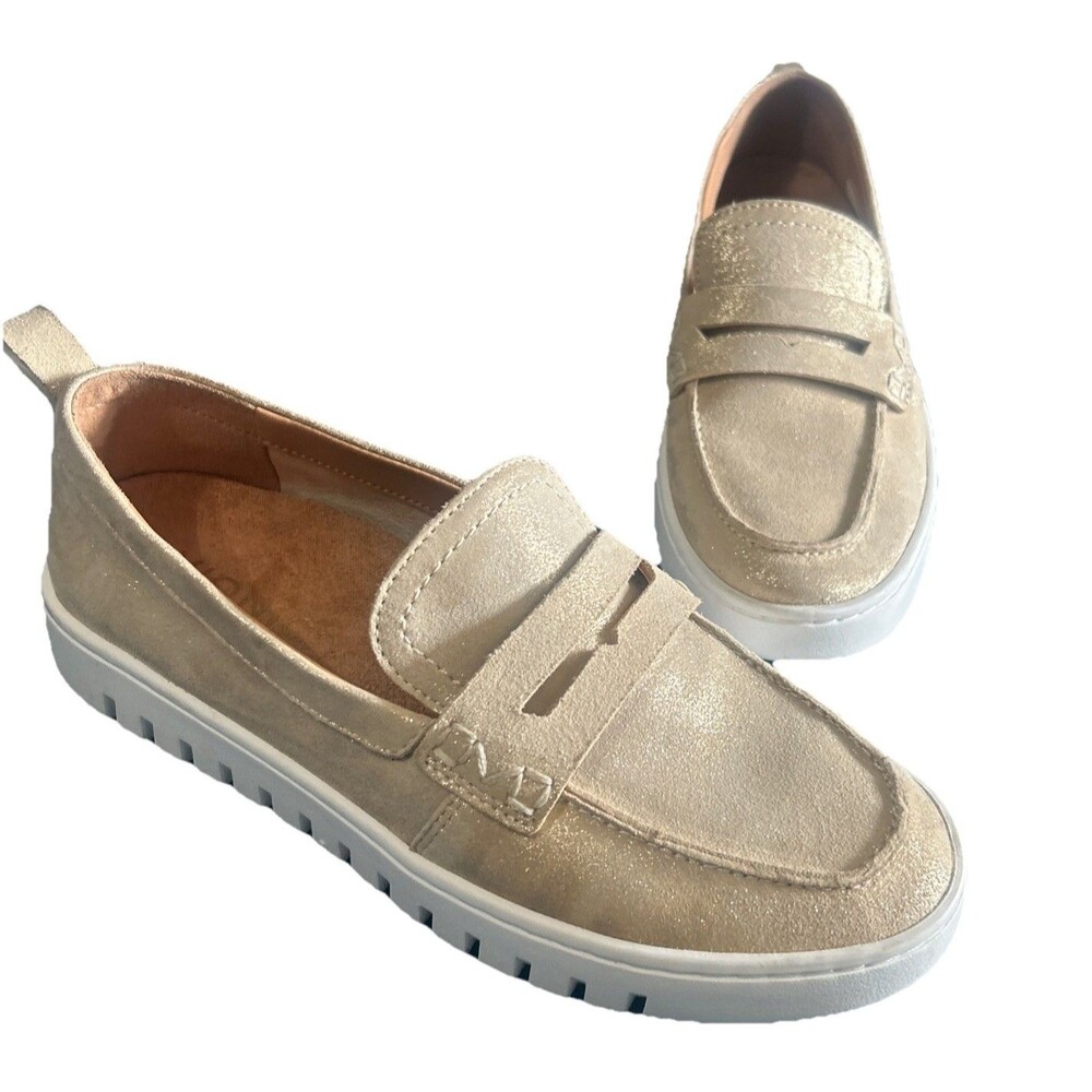 Vionic Uptown Womens Size 6 Leather Penny Loafers Slip-Ons Gold Metallic Shoes - Picture 2 of 16